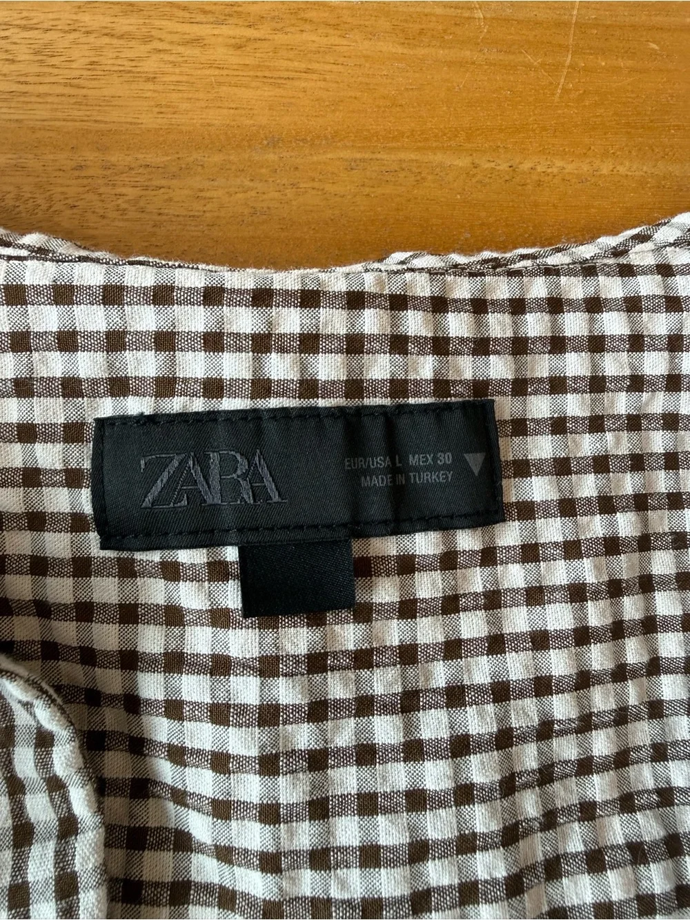 Zara Black and White Gingham Tie-Front Blouse